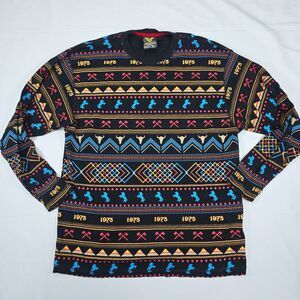 Avirex Men's All Over Print Sweatshirt 1975 Horse Axes Bull Sweater Size XL